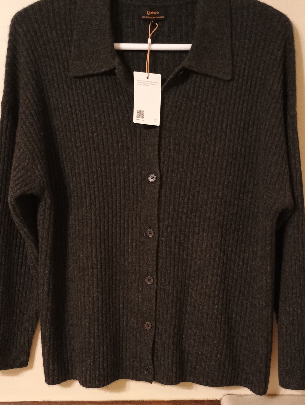 Quince 100% Mongolian Cashmere Wide-Rib Collared Cardigan Large NWT
